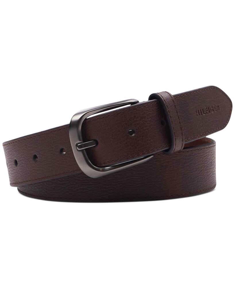 Tommy Hilfiger Men's Enamel Logo Ornament Casual Leather Belt - Brown Cover