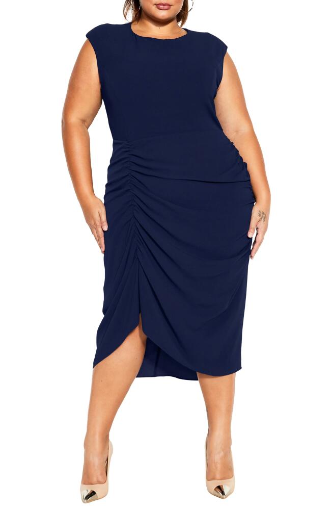 City Chic Side Ruched Sheath Dress in Navy Cover