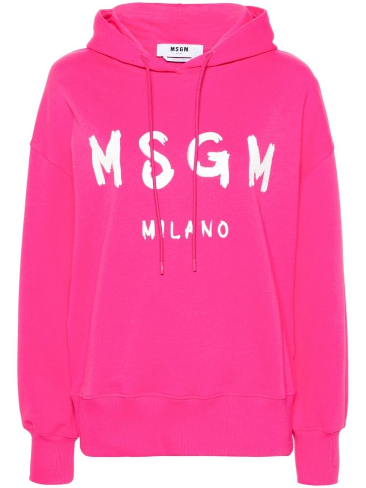 MSGM logo-print cotton hoodie - Pink Cover