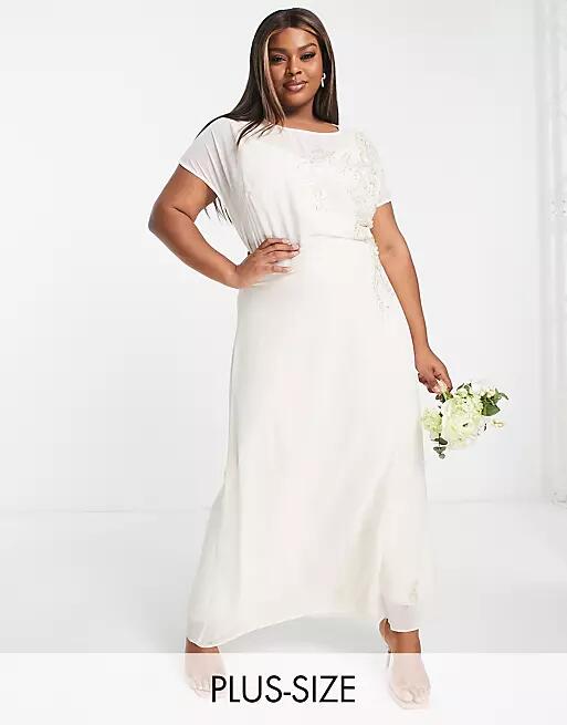 Hope & Ivy Plus Bridal tie back embroidered maxi dress in ivory-White Cover