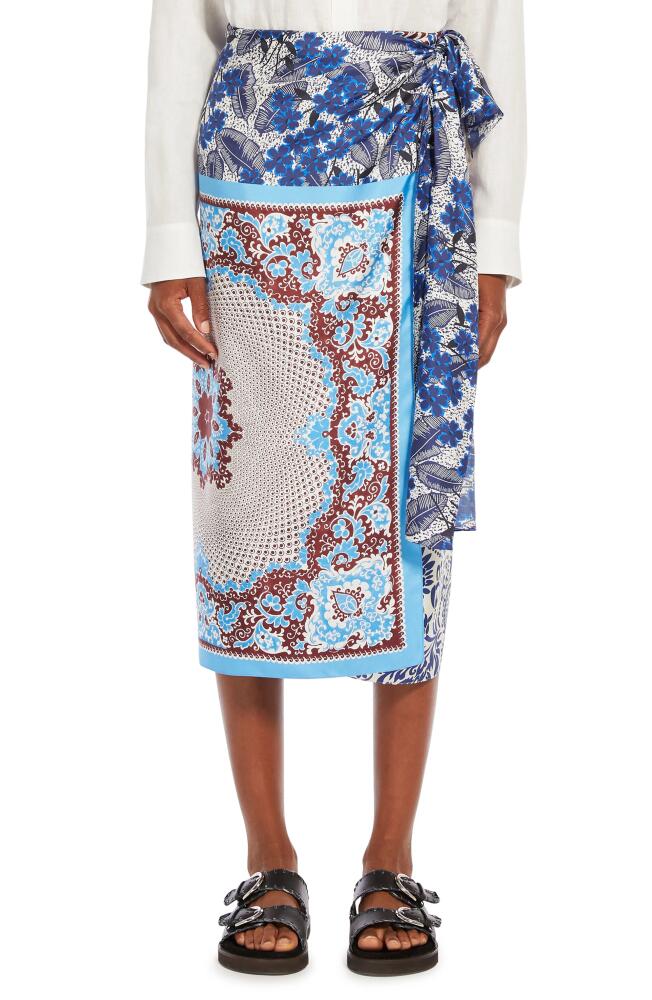 Weekend Max Mara Nuevo Floral Print Silk Wrap Skirt in Cornflower Blue Cover