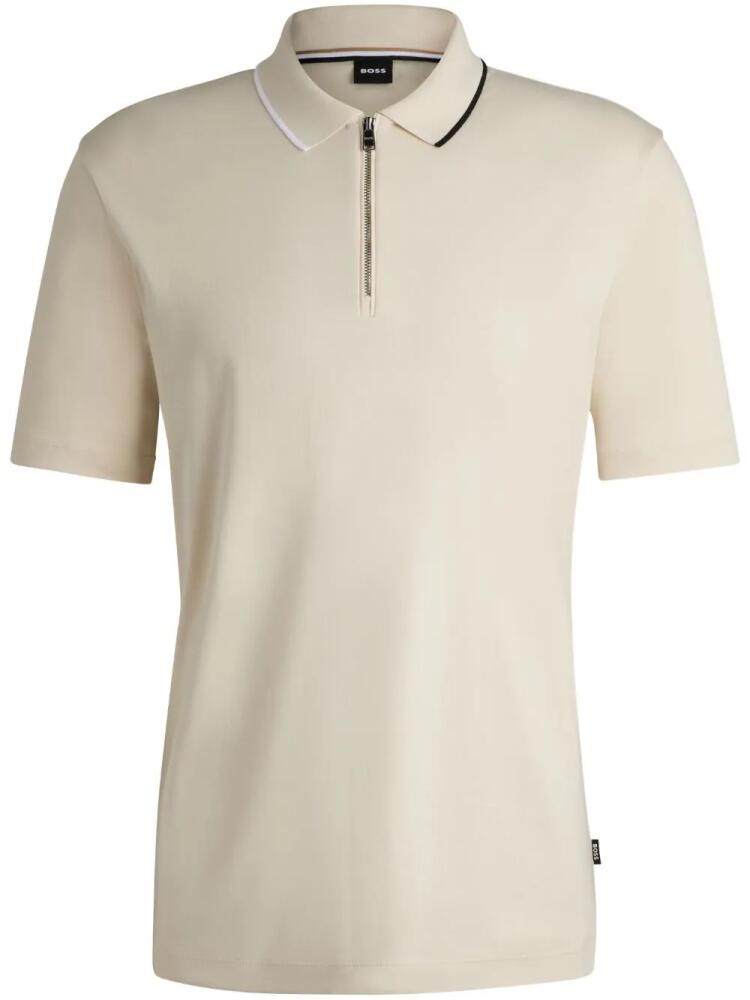 BOSS half-zip interlock-weave polo shirt - Neutrals Cover