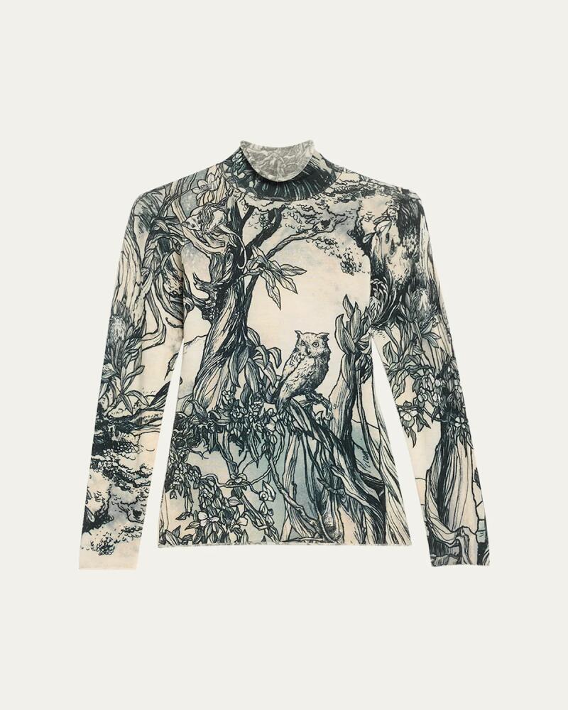 Jason Wu Collection Fable Forest-Print Wool Jersey Turtleneck Sweater Cover