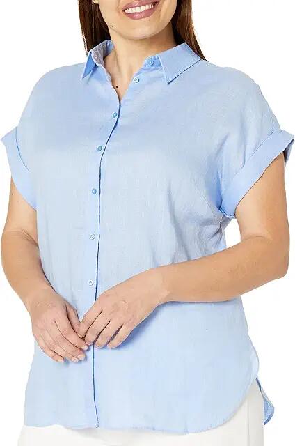 LAUREN Ralph Lauren Plus Size Linen Dolman-Sleeve Shirt (Pebble Blue) Women's Clothing Cover