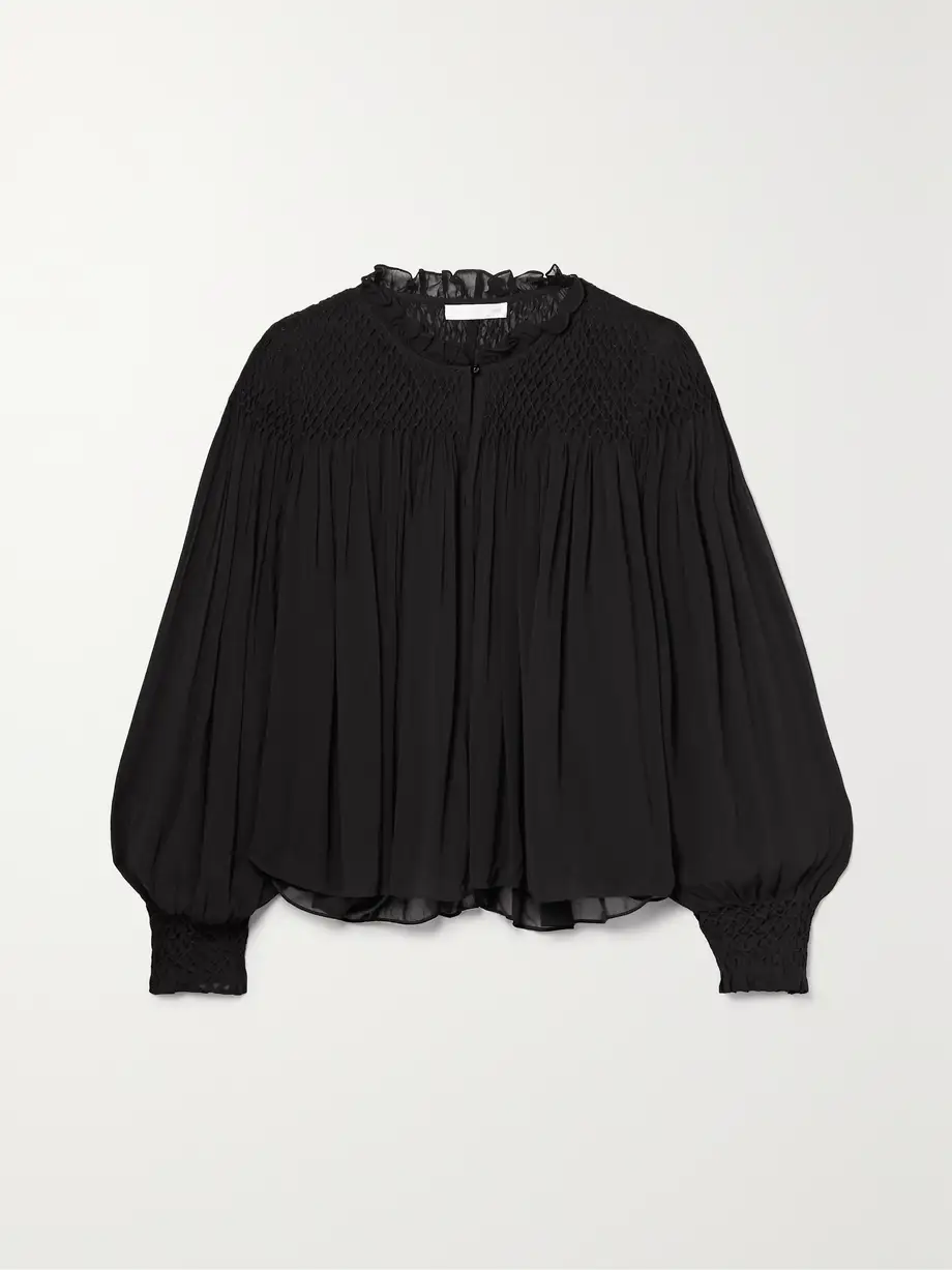 LoveShackFancy - Fernanda Smocked Chiffon Blouse - Black Cover