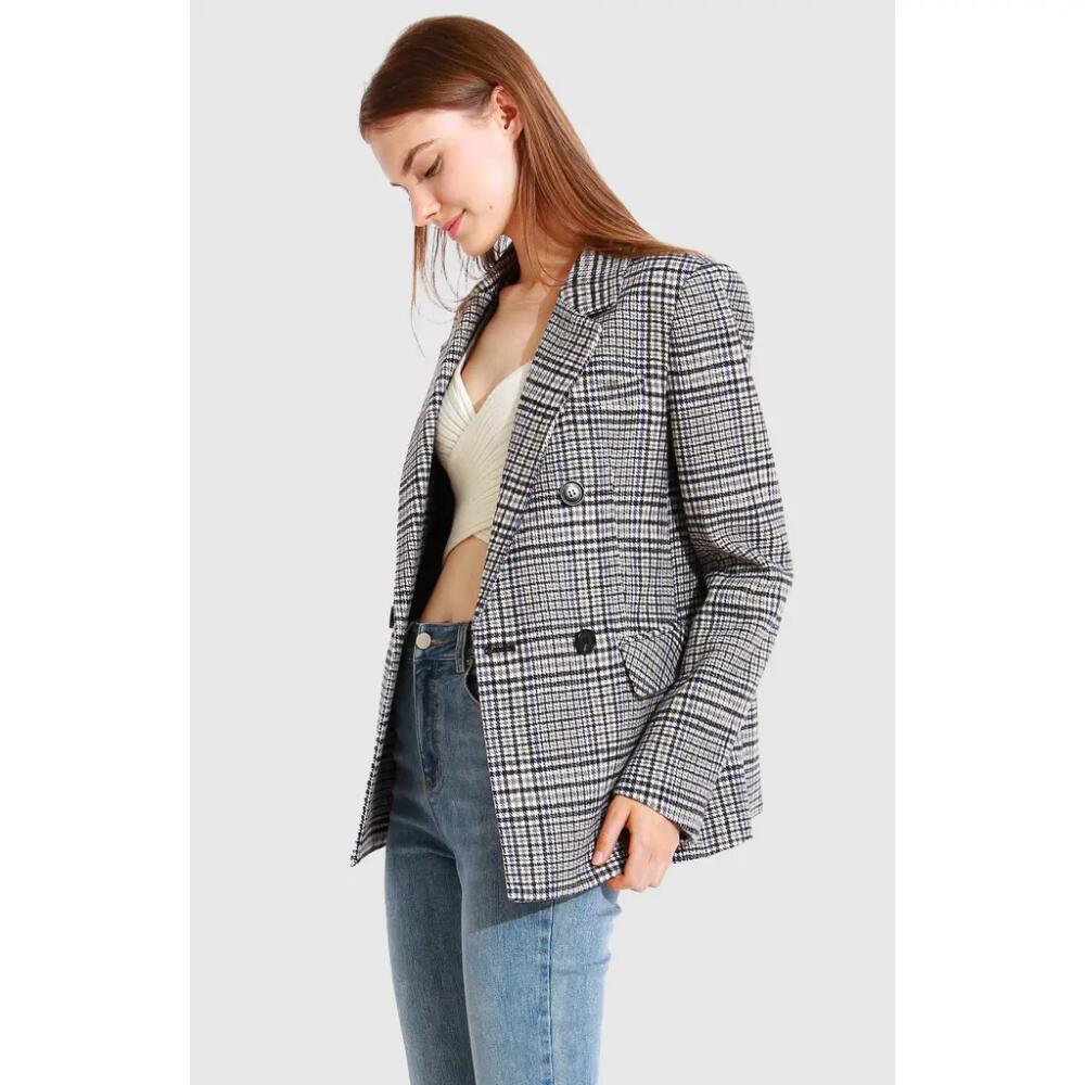 Belle & Bloom Piccadilly Wool Blend Plaid Blazer in Grey Cover