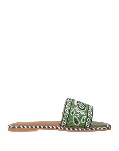 De Siena Woman Sandals Green Textile fibers, Leather Cover