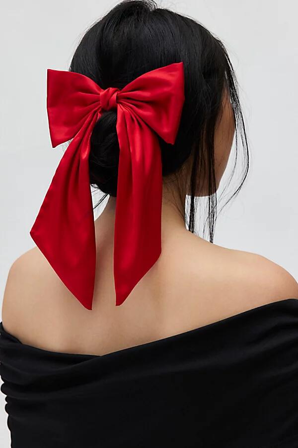 Matte Satin Hair Bow Clip in Red Cover