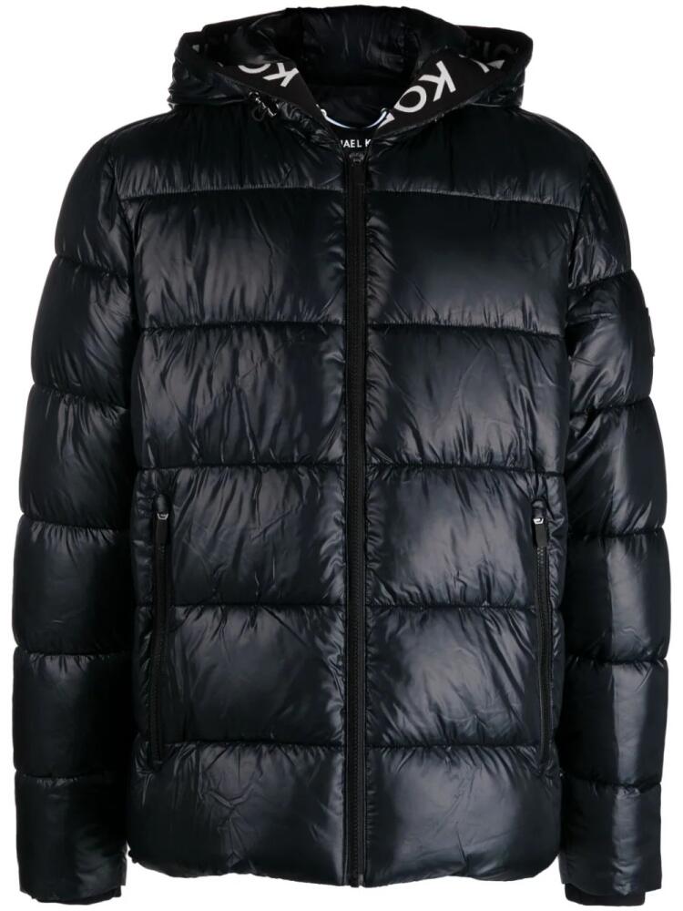 Michael Kors logo-tape hooded puffer jacket - Black Cover