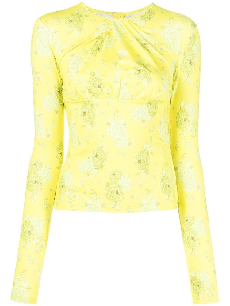 Rokh twist-detail rose-print top - Yellow Cover