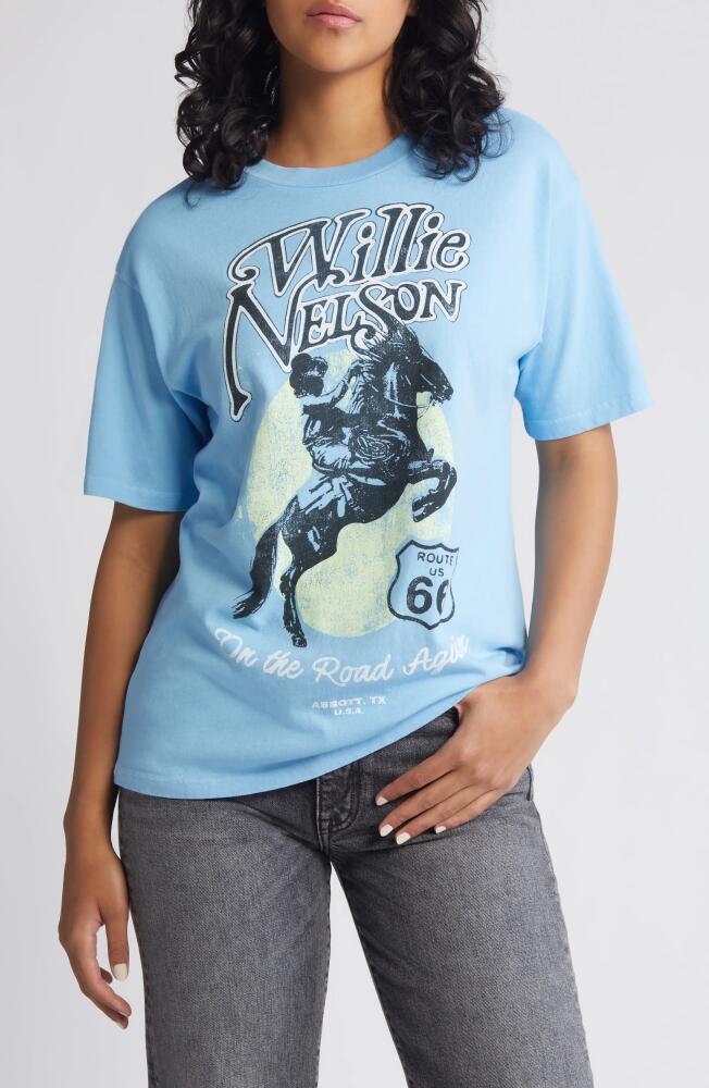 Daydreamer Willie Nelson Route 66 Cotton Graphic T-Shirt in Vintage Blue Cover