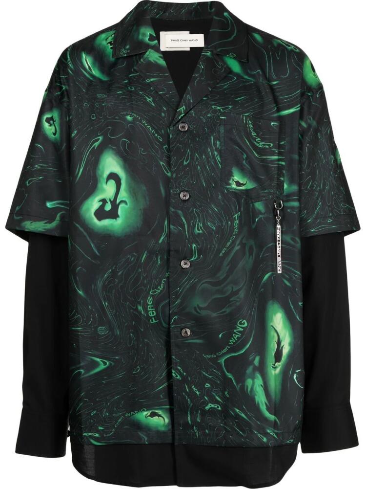 Feng Chen Wang swirl-print layered shirt - Green Cover