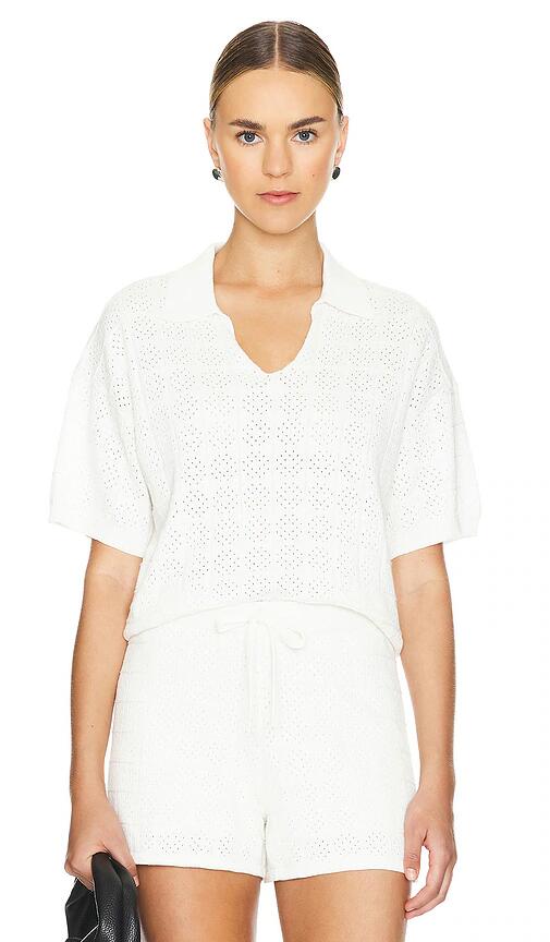 MONROW Crochet Knit Oversized Polo Tee in Ivory Cover