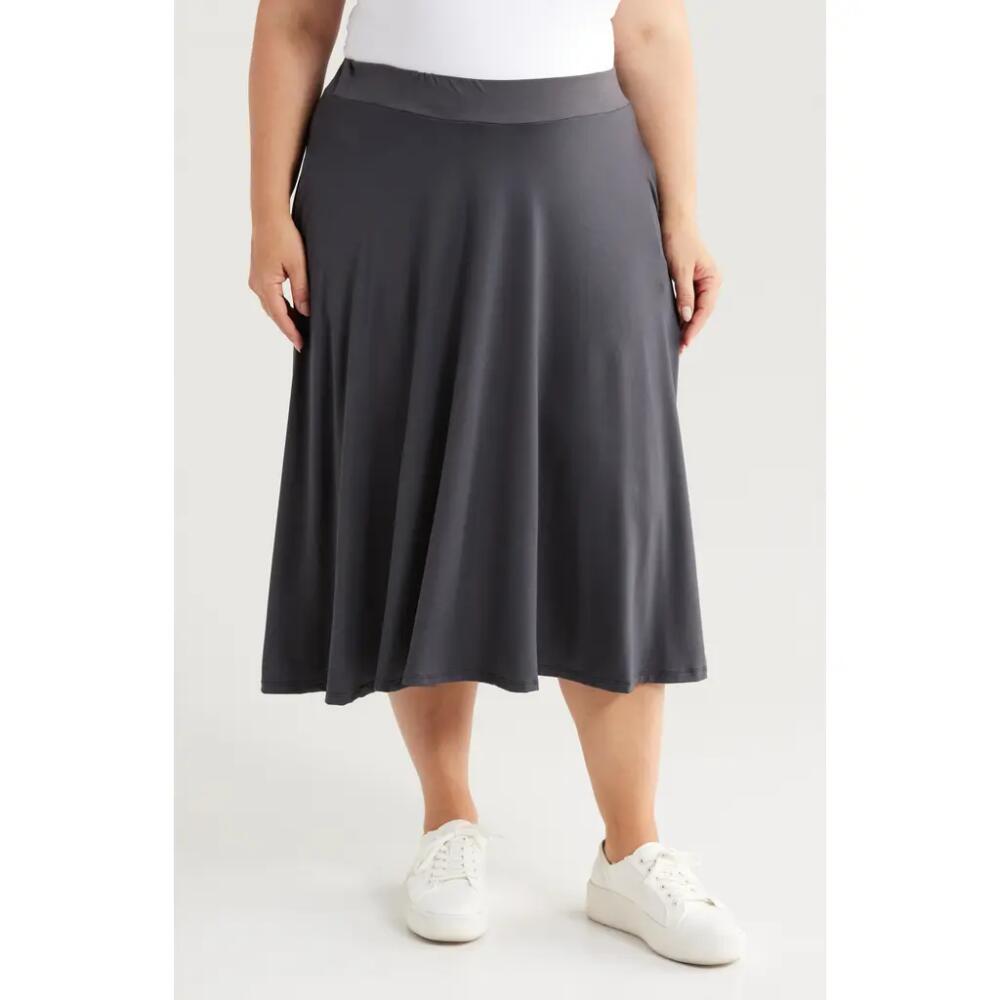 24seven Comfort Apparel Flowy Jersey Midi Skirt in Grey Cover