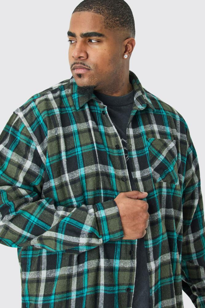 boohoo Mens Plus Heavy Weight Flannel Shirt Jacket - Green Cover