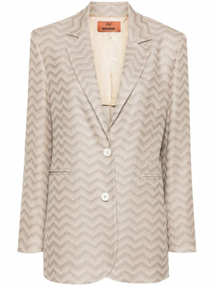 Missoni chevron-knit single-breasted blazer - Neutrals Cover