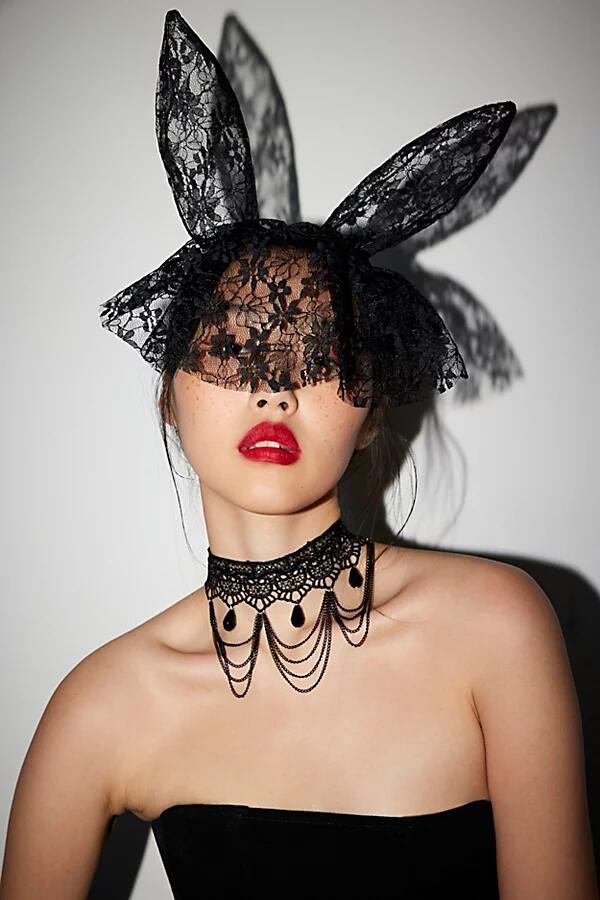 Lace Veil Bunny Ears Headband in Black Cover