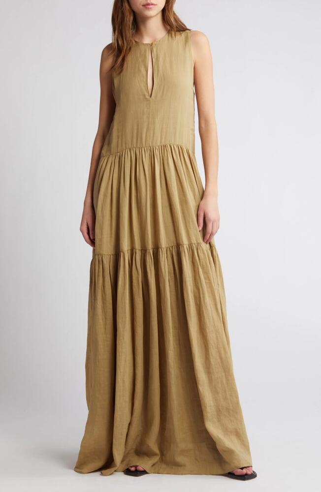 FRAME Sleeveless Tiered Maxi Dress in Cypress Cover