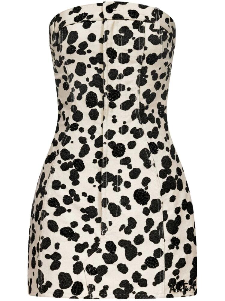 AREA dalmatian-jacquard denim mini dress - Black Cover