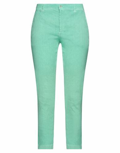 120% Lino Woman Pants Light green Linen, Cotton, Elastane Cover