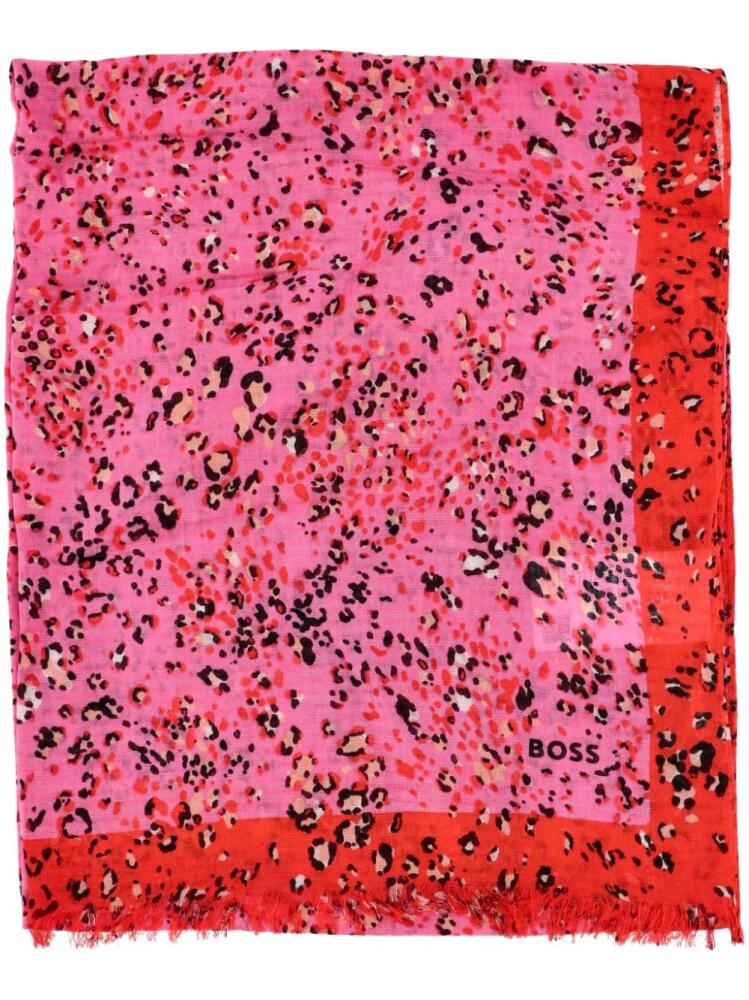 BOSS leopard-pattern jacquard scarf - Pink Cover