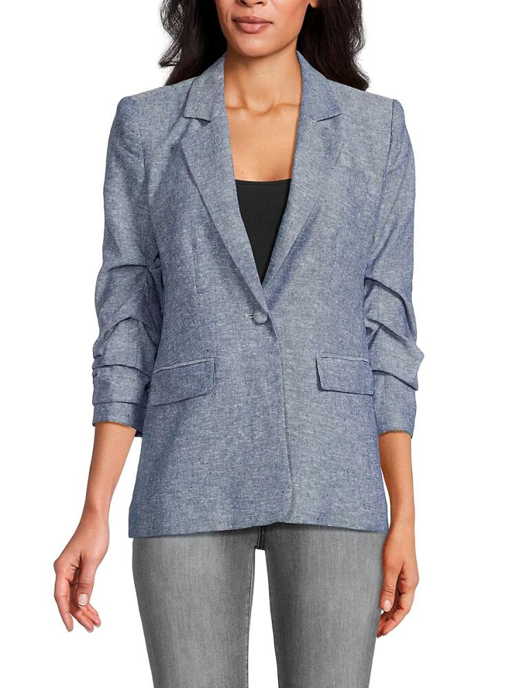 T Tahari Women's Ruched Sleeve Linen Blend Blazer - Dark Navy Cover