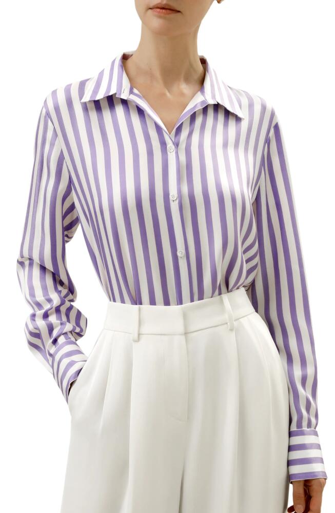 Lilysilk Classic Striped Silk Shirt in Lilac-White Pinstripes Cover