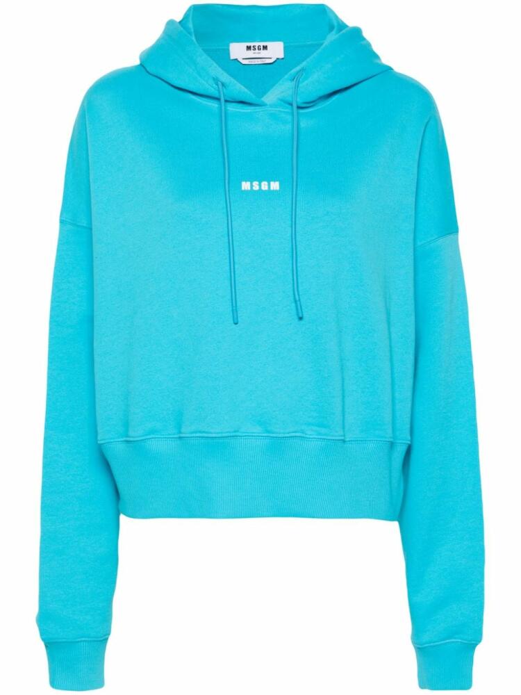 MSGM logo-print cropped hoodie - Blue Cover