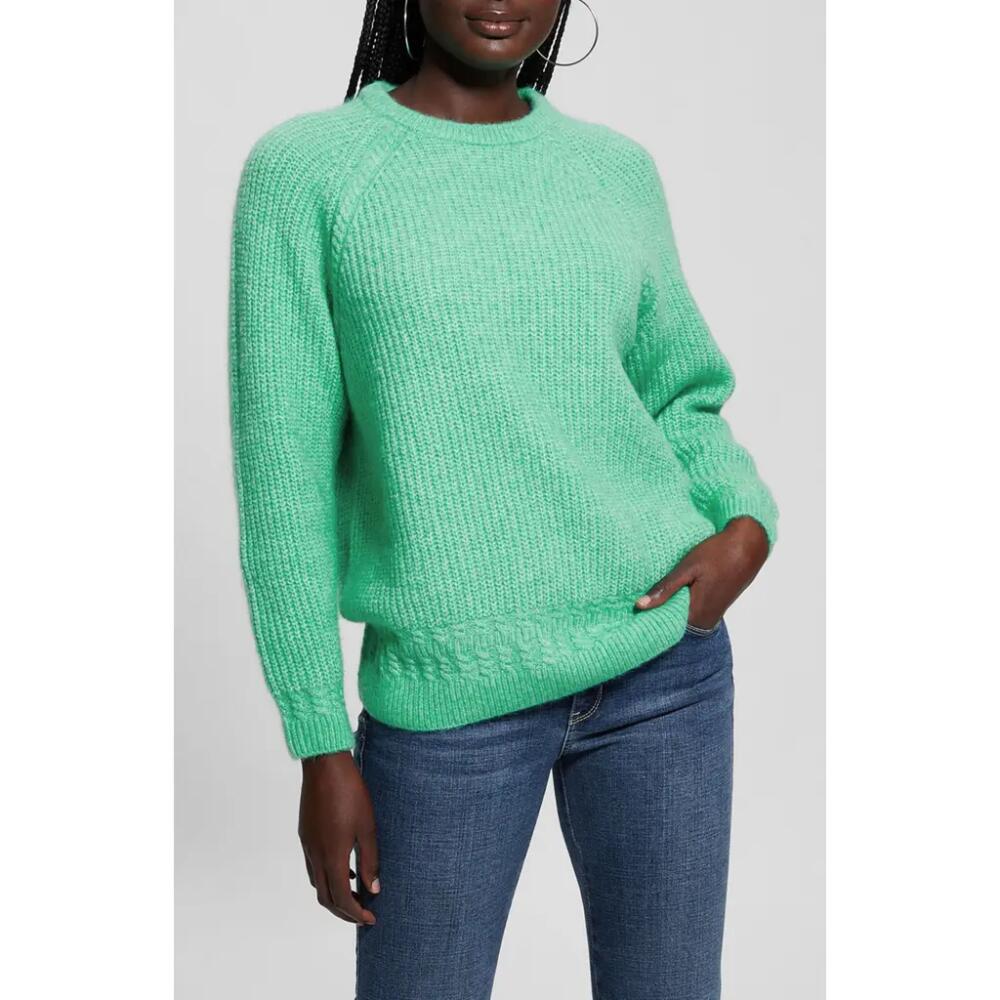 GUESS Margo Mixed Stitch Sweater in Sea Glass Green Cover