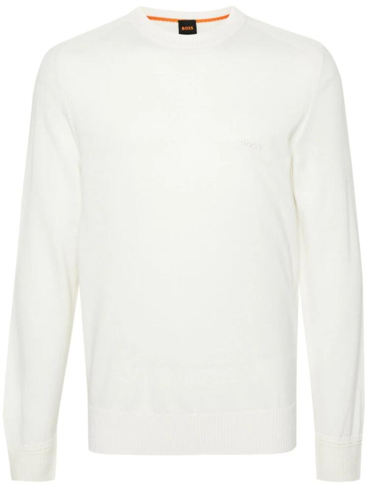 BOSS logo-embroidered virgin wool blend jumper - White Cover