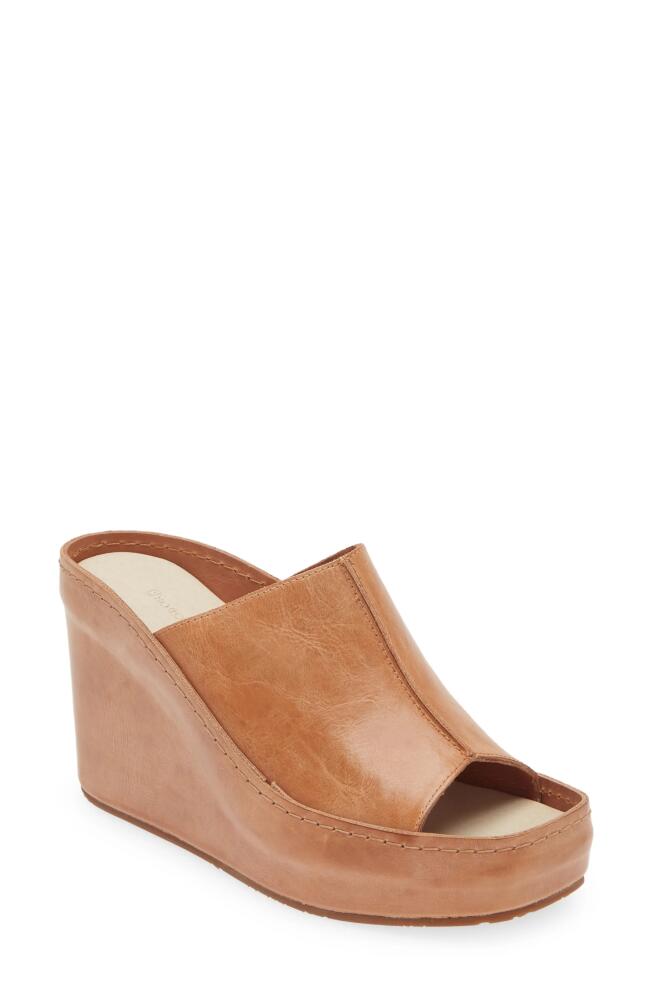 Chocolat Blu Pearl Platform Wedge Sandal in Camel Leather Cover