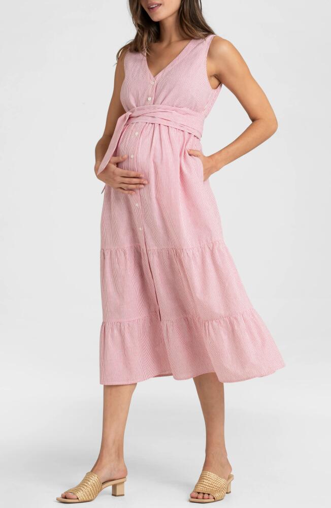 Seraphine Stripe Cotton Maternity/Nursing Midi Sundress in Red/White Cover