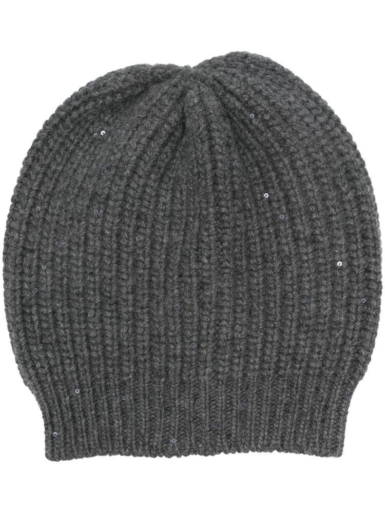 Brunello Cucinelli sequin-embellished knit beanie - Grey Cover