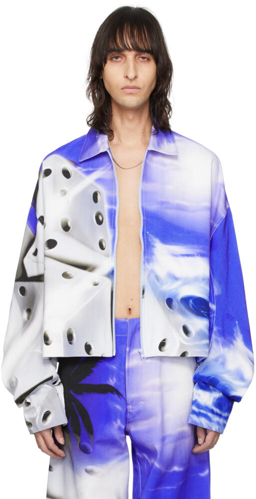 Gerrit Jacob Blue & White Printed Denim Jacket Cover