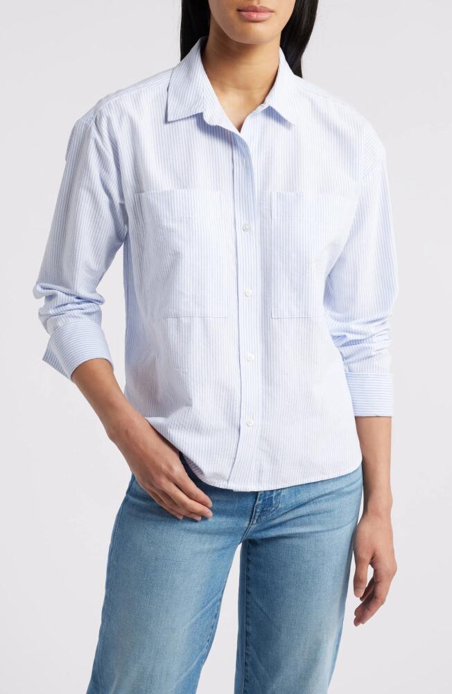 beachlunchlounge Everly Stripe Cotton Button-Up Shirt in Studio Blue Cover