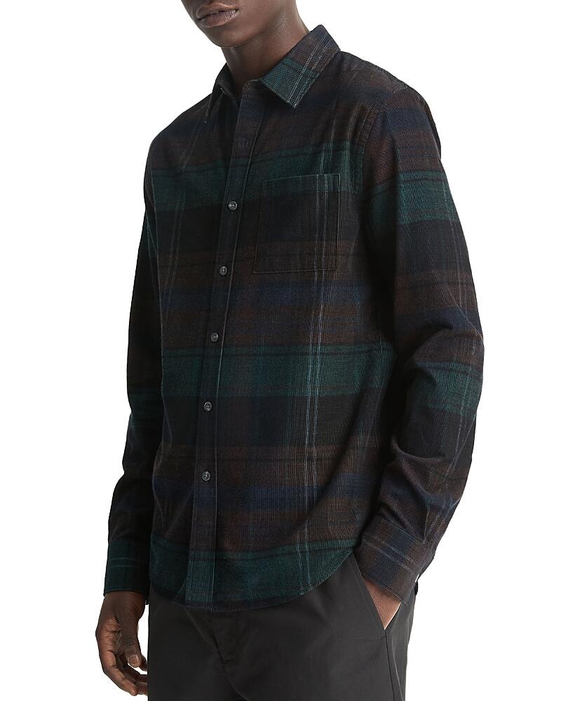 Vince Sierra Cotton Corduroy Plaid Regular Fit Button Down Shirt Cover