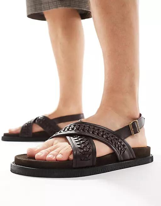 Walk London Shore Weave Backstrap Sandals In Brown Leather Cover