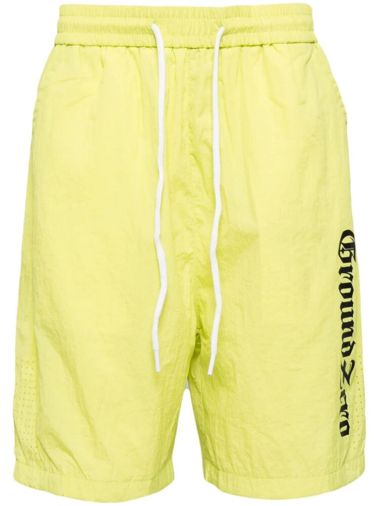 Ground Zero crinkled logo-print track shorts - Yellow Cover