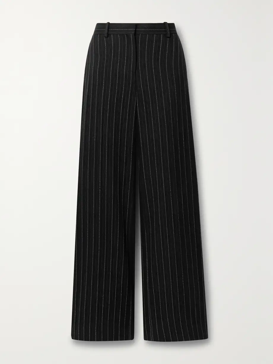 Veronica de Piante - Anya Pinstriped Wool Wide-leg Pants - Black Cover