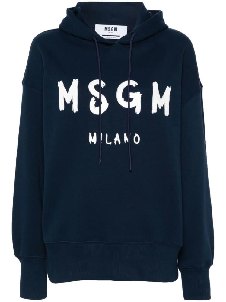 MSGM logo-print cotton hoodie - Blue Cover