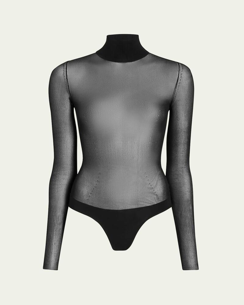 Khaite Tallin Sheer Mesh Turtleneck Bodysuit Cover