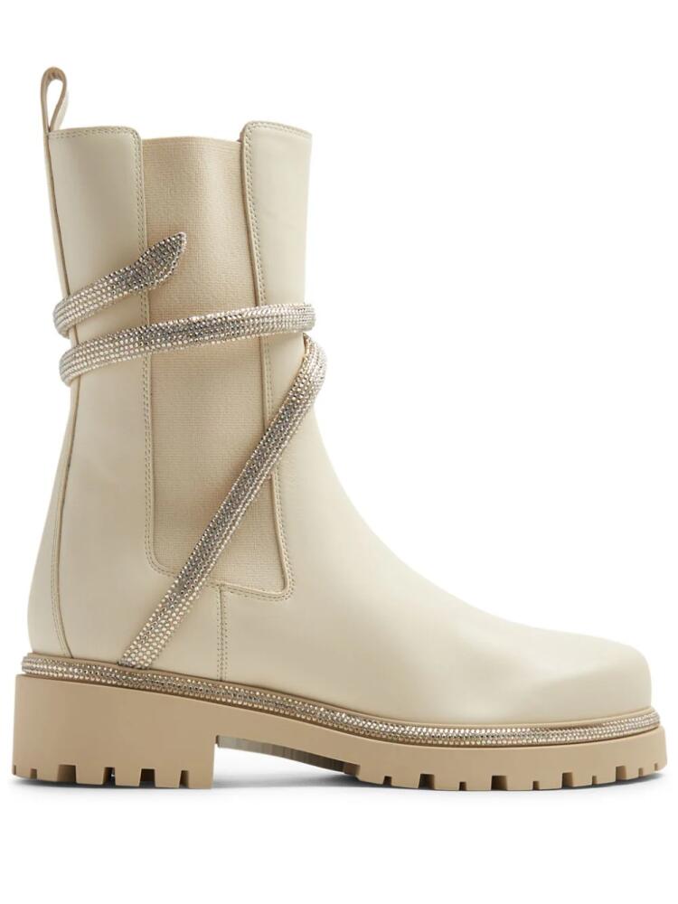 René Caovilla crystal-embellished leather boots - Neutrals Cover