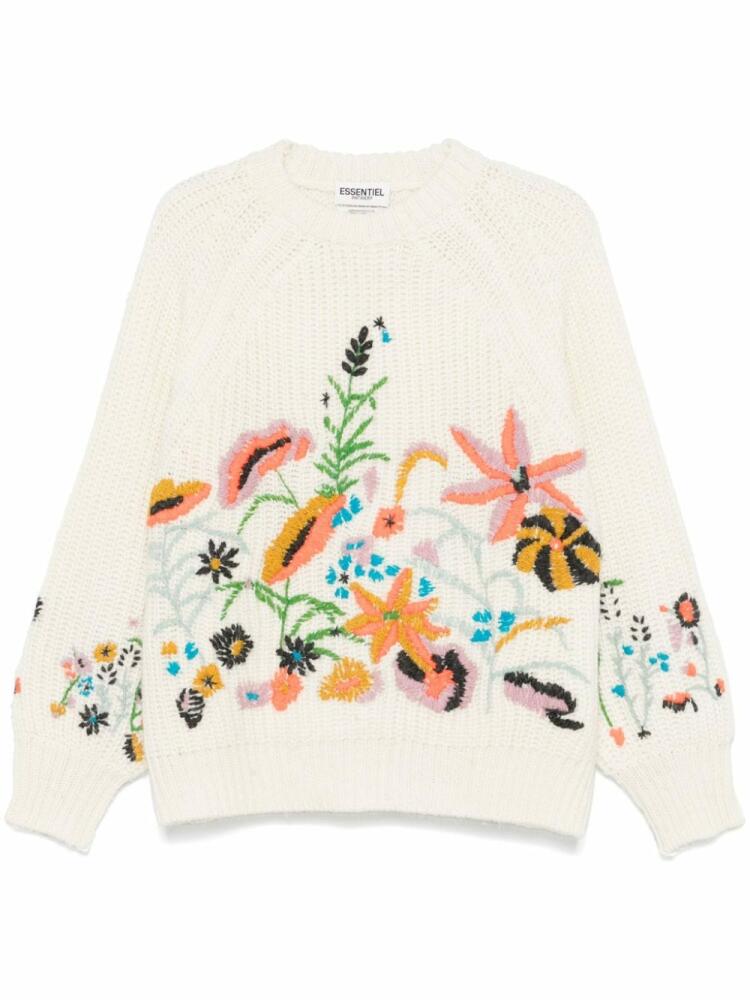 Essentiel Antwerp floral-embroidered ribbed-knit sweater - White Cover