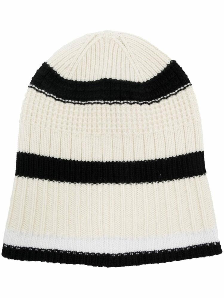 Barrie textured stripes cashmere beanie hat - White Cover