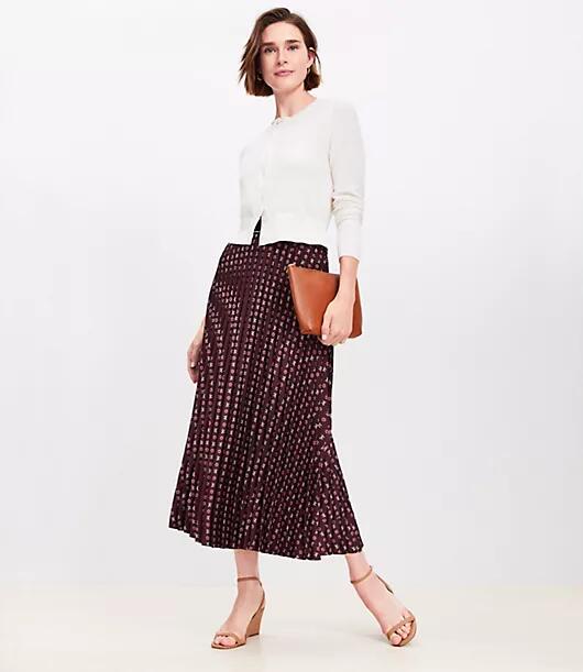 Loft Tall Bow Pleated Midi Skirt Cover