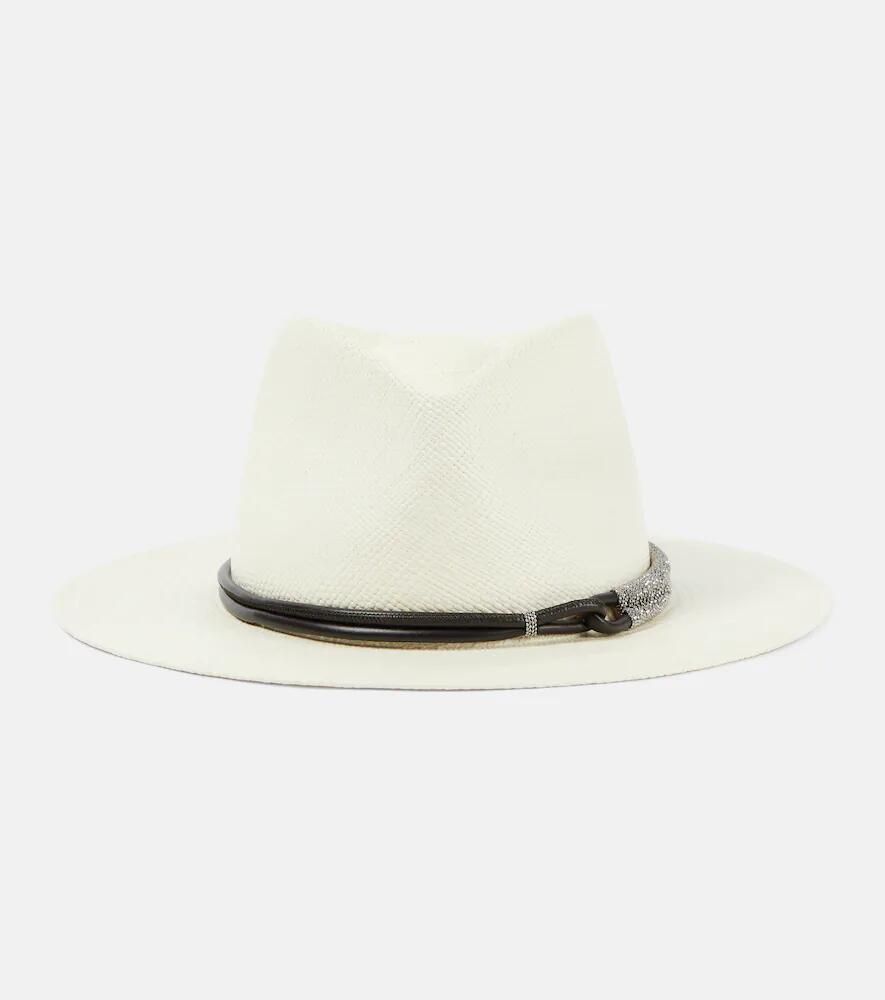 Brunello Cucinelli Leather-trimmed straw fedora Cover