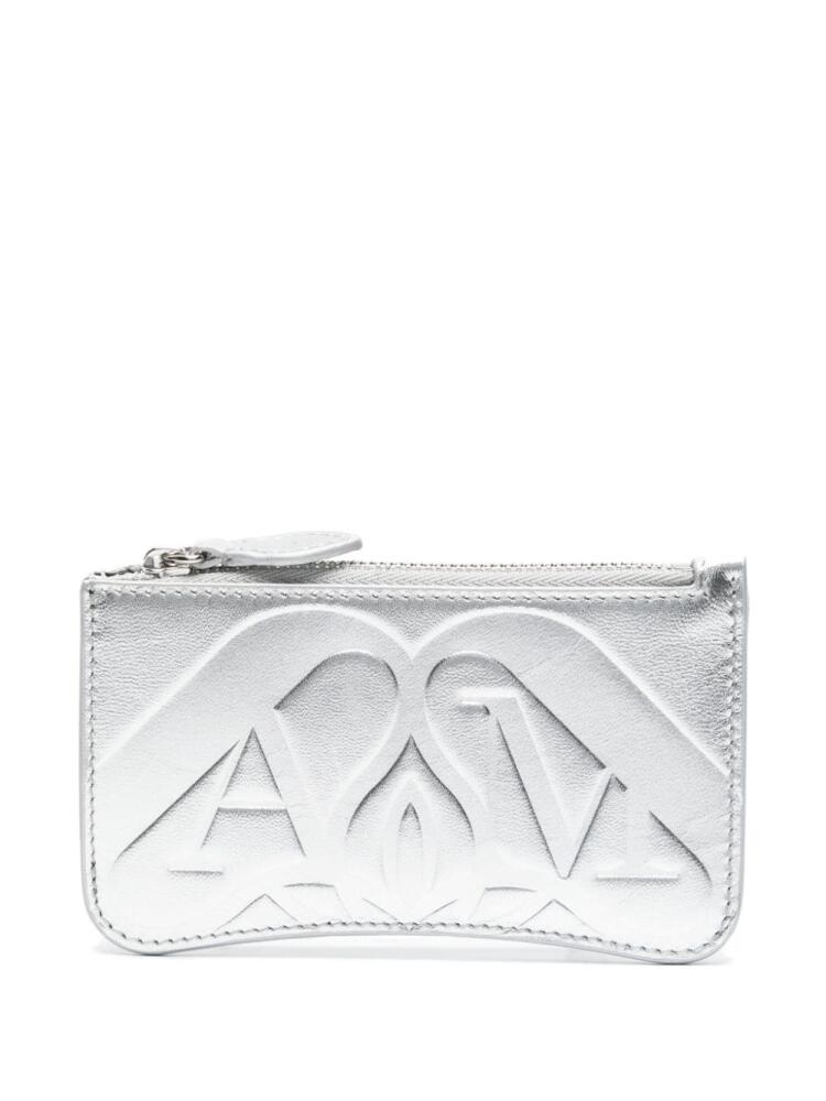 Alexander McQueen logo-debossed metallic leather wallet - Silver Cover