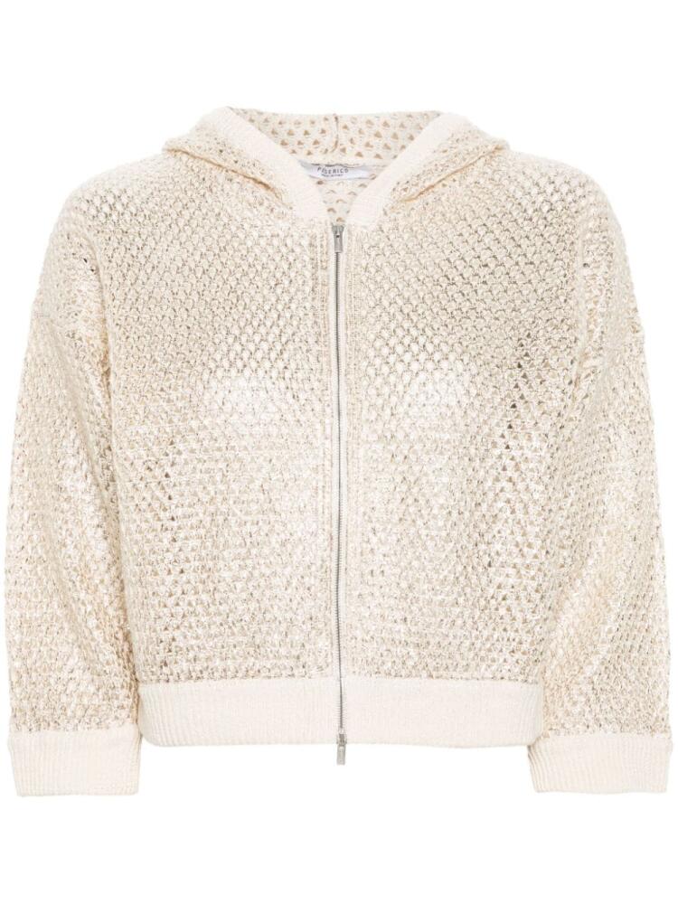 Peserico metallic-finish knitted hoodie - Gold Cover