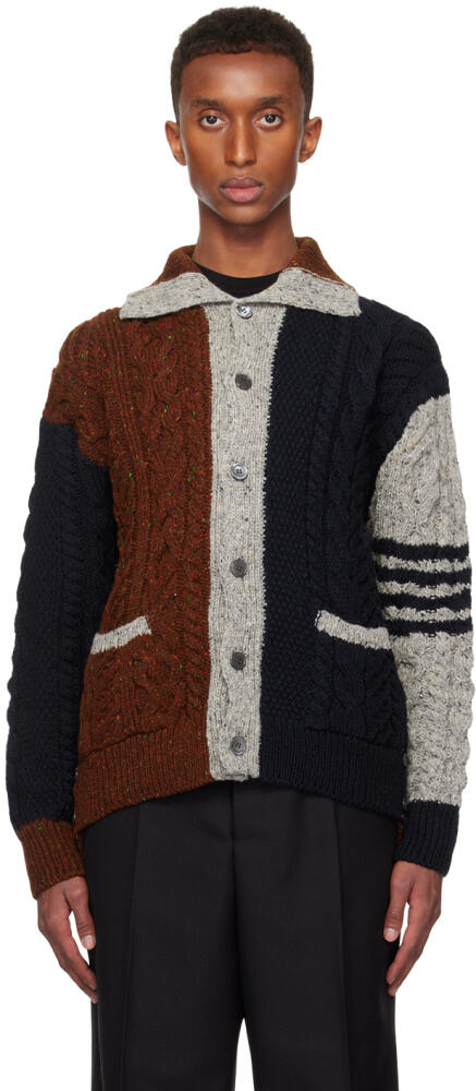 Thom Browne Red & Navy Donegal Mixed Cable Stitch 4-Bar Cardigan Cover