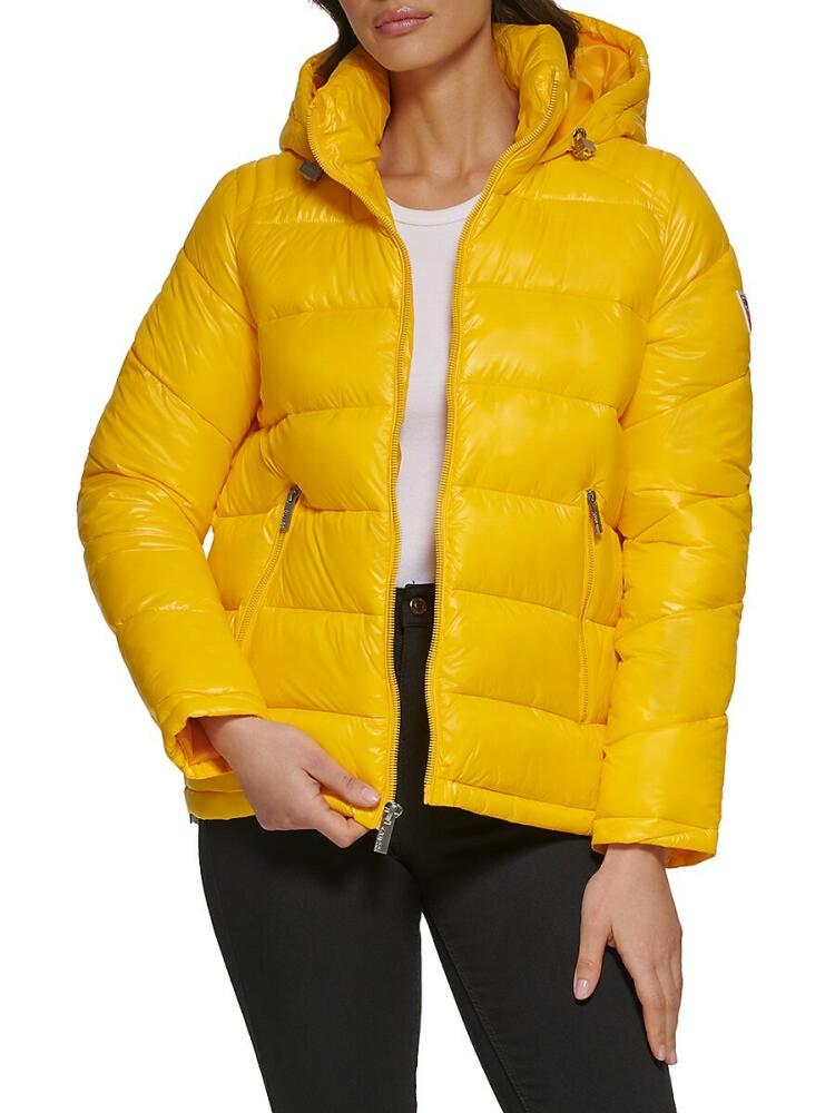 Guess Women's Hooded Puffer Jacket - Neon Yellow Cover